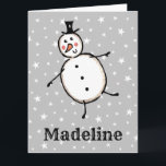 Tarjeta Navidades de Snowman personalizados<br><div class="desc">Esta tarjeta de Navidades personalizada incluye el personaje Snowman de la tripulación de Navidades.</div>