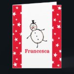 Tarjeta Navidades de Snowman personalizados<br><div class="desc">Esta tarjeta de Navidades personalizada incluye el personaje Snowman de la tripulación de Navidades.</div>