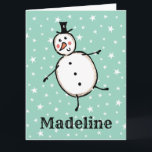 Tarjeta Navidades de Snowman personalizados<br><div class="desc">Esta tarjeta de Navidades personalizada incluye el personaje Snowman de la tripulación de Navidades.</div>