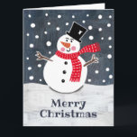 Tarjeta Navidades de Snowman personalizados<br><div class="desc">Esta escena de nieve de Navidades de nieve está impresa de un collage diseñado por Helen McCartney Designs.</div>