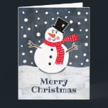 Tarjeta Navidades de Snowman personalizados<br><div class="desc">Esta escena de nieve de Navidades de nieve está impresa de un collage diseñado por Helen McCartney Designs.</div>