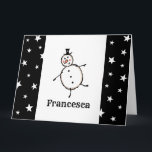 Tarjeta Navidades de Snowman personalizados<br><div class="desc">Esta tarjeta de Navidades personalizada incluye el personaje Snowman de la tripulación de Navidades.</div>