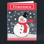 Tarjeta Navidades de Snowman personalizados<br><div class="desc">Esta escena de nieve de Navidades de nieve está impresa de un collage diseñado por Helen McCartney Designs.</div>