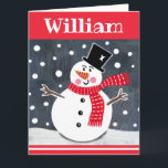 Tarjeta Navidades de Snowman personalizados<br><div class="desc">Esta escena de nieve de Navidades de nieve está impresa de un collage diseñado por Helen McCartney Designs.</div>