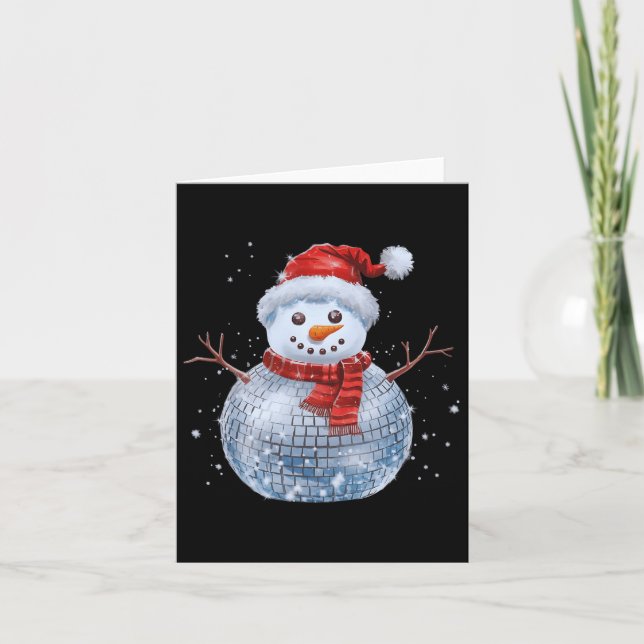Tarjeta Navidades de Snowman Retro Santa Hat Disco Ball Ma (Anverso)