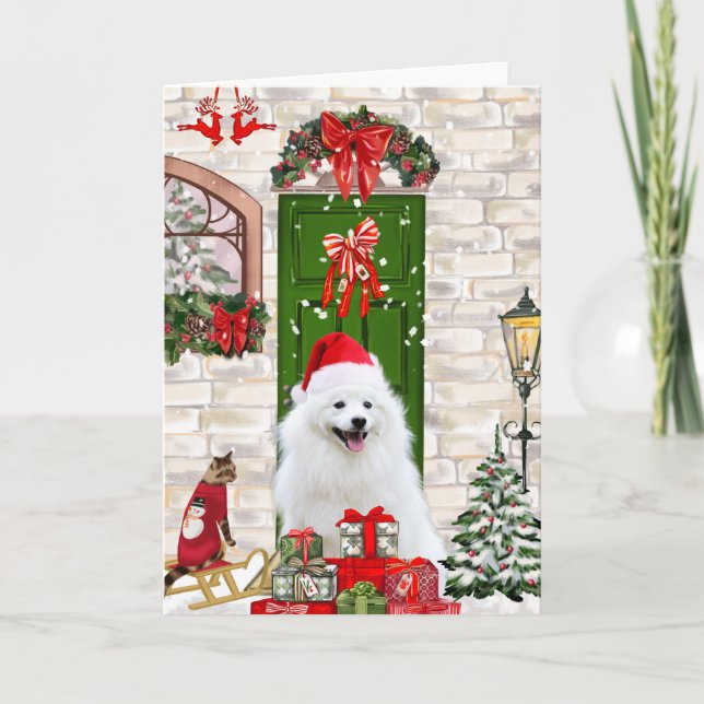 Tarjeta Navidades de Spitz Dog (Anverso)