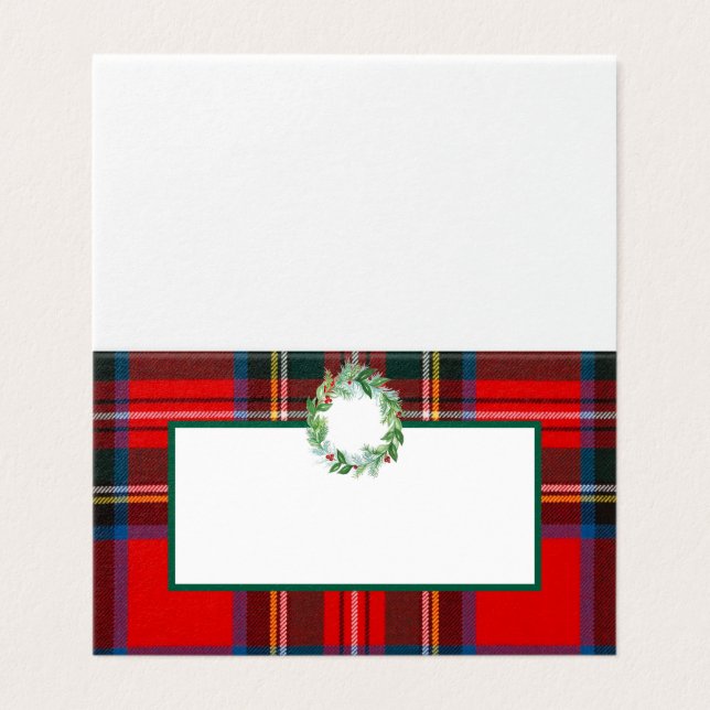 Tarjeta Navidades de Stewart Royal Plaid Wreath Place tarj (Exterior desplegado)