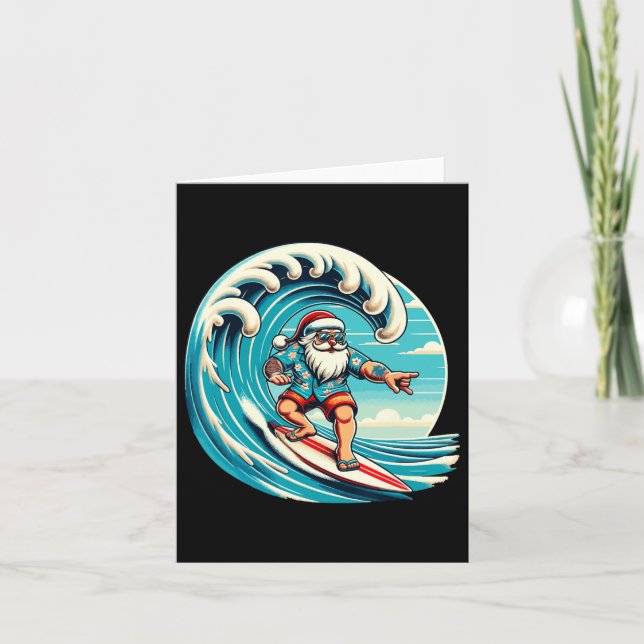Tarjeta Navidades de surf de Santa Claus, Aloha Tropi (Anverso)