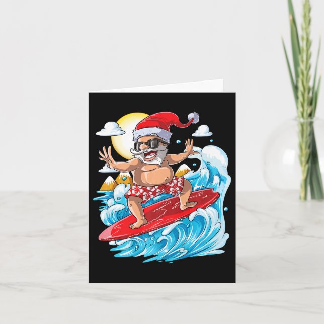 Tarjeta Navidades De Surf De Santa Hawái En Camisas Verano (Anverso)