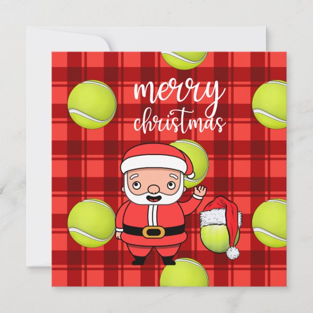Tarjeta Navidades de tenis con pelota de tenis Santa Claus (Anverso)