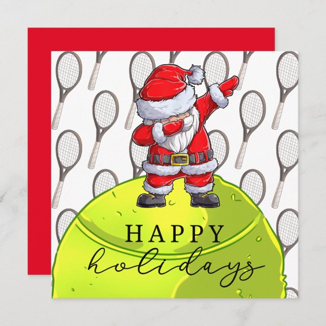 Tarjeta Navidades de tenis con pelota y raqueta con Santa (Anverso / Reverso)