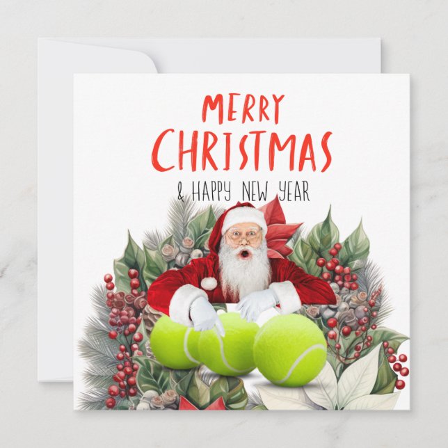 Tarjeta Navidades de tenis con Santa Claus (Anverso)