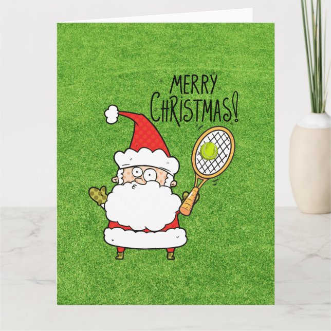 Tarjeta Navidades de tenis con Santa Claus jugando al baló (Anverso)