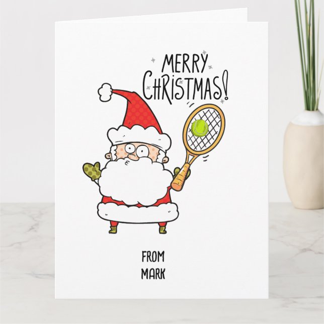 Tarjeta Navidades de tenis de vacaciones con baile y Santa (Anverso)