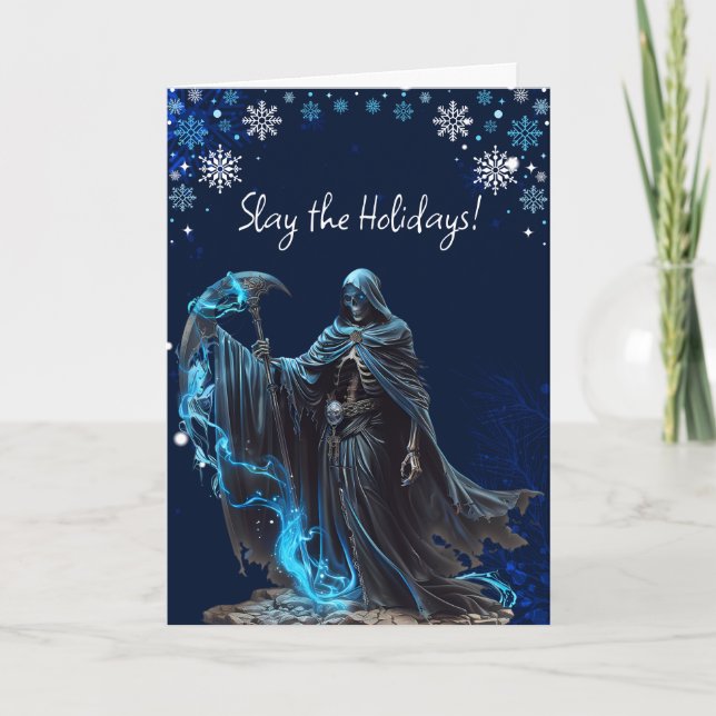 Tarjeta Navidades de terror divertidos de Blue Snowflake G (Anverso)
