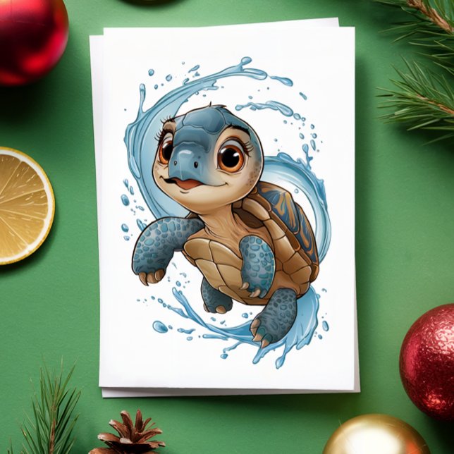 Tarjeta Navidades de tortuga marina cutánea acuarela (Subido por el creador)