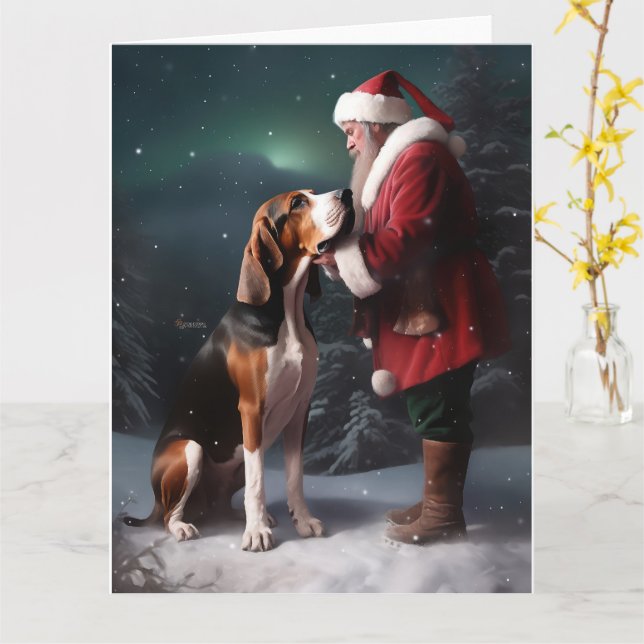 Tarjeta Navidades de Treeing Walker Coonhound Santa Claus (flor amarilla)