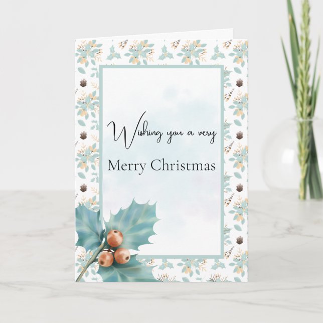 Tarjeta Navidades de Turquoise Holly y Berries (Anverso)