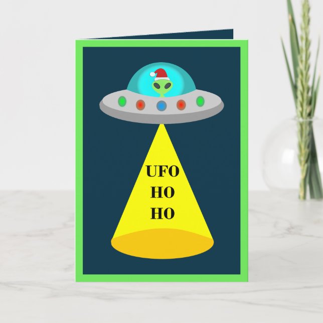 Tarjeta Navidades de UFO Ho Ho Alien volador (Anverso)
