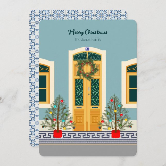 Tarjeta Navidades de vacaciones Casa festiva portuguesa (Anverso / Reverso)