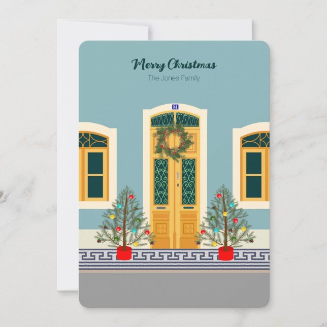 Tarjeta Navidades de vacaciones Casa festiva portuguesa (Anverso)
