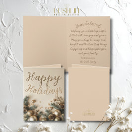 Tarjeta Navidades de vacaciones con ornamentos dorados