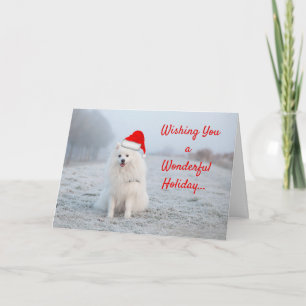 Tarjeta Navidades de vacaciones de perro blanco saludan a 