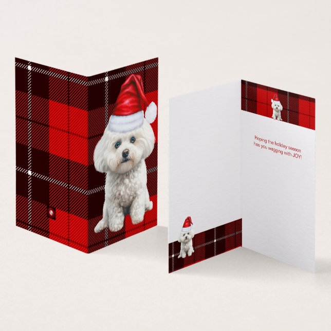 Tarjeta Navidades de vacaciones rojas de perro de algodón  (Interior y exterior)