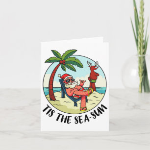 Tarjeta Navidades De Verano Del Sea-sun Santa Claus Beach