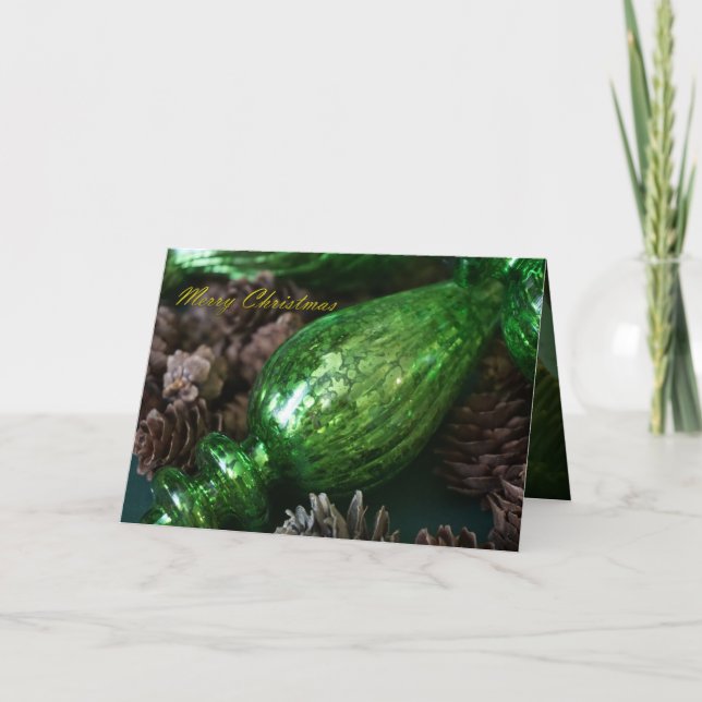 Tarjeta Navidades de vidrio y pinecones de mercurio verde  (Anverso)