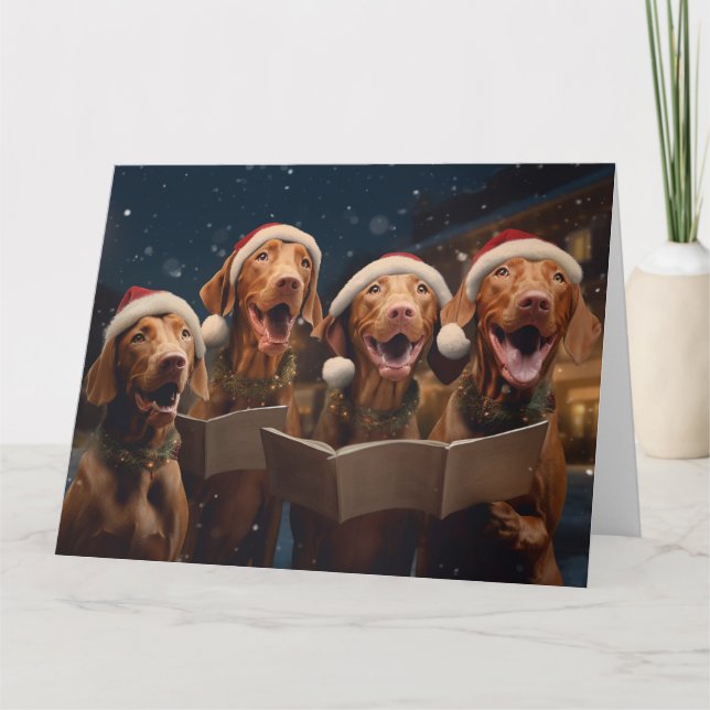 Tarjeta Navidades de Vizsla Caroleros celebran fiesta (Anverso)