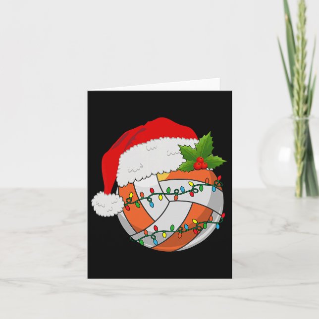 Tarjeta Navidades de voleibol femenino Santa Hat (Anverso)