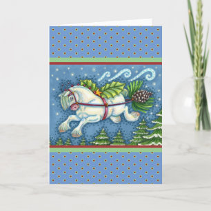 TARJETA NAVIDADES DE VUELO CUTO PONY TOMANDO PINECONE SLEI