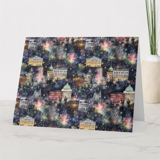 Tarjeta Navidades de Washington DC y acuarelas de Año Nuev (Anverso)