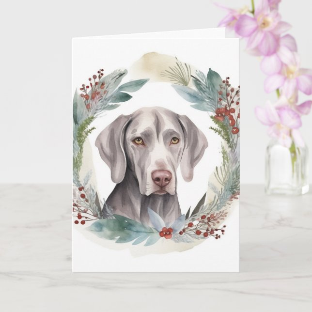Tarjeta Navidades de Weimaraner Wreath Festive Pup (Orquídea)