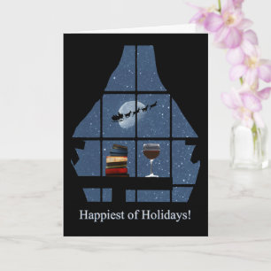 Tarjeta Navidades de Wine Happy Holidays Books Santa