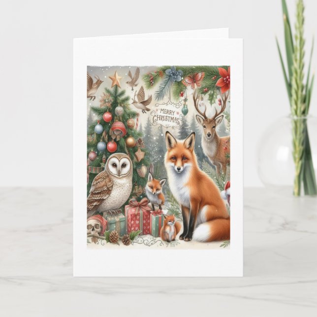 Tarjeta Navidades de Woodland Fox y Owl (Anverso)