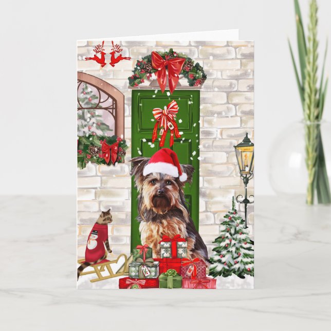Tarjeta Navidades de Yorkie Dog (Anverso)