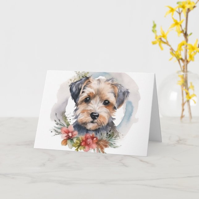 Tarjeta Navidades de Yorkipoo de la revista Wreath Festime (flor amarilla)