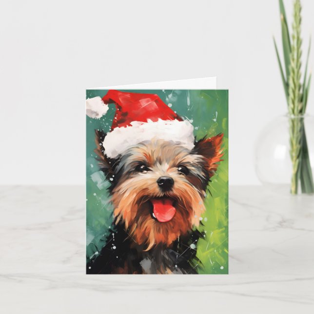 Tarjeta Navidades de Yorkshire Terrier pinchan arte de pin (Anverso)