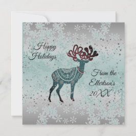 Tarjeta Navidades decorativos de renos con copas de nieve 