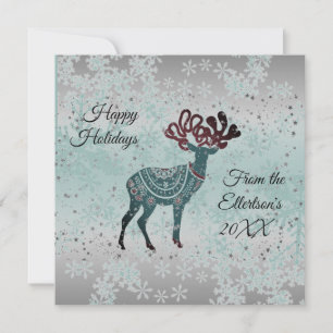 Tarjeta Navidades decorativos de renos con copas de nieve 