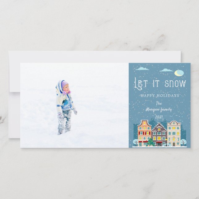 Tarjeta Navidades dejan que nieve foto de vacaciones (Anverso)