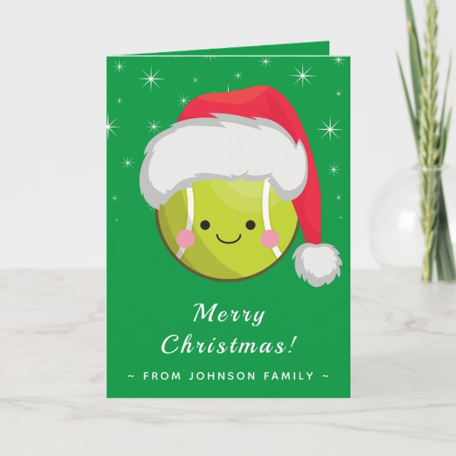 Tarjeta Navidades del baloncesto de tenis Cute Kawaii Sant (Anverso)