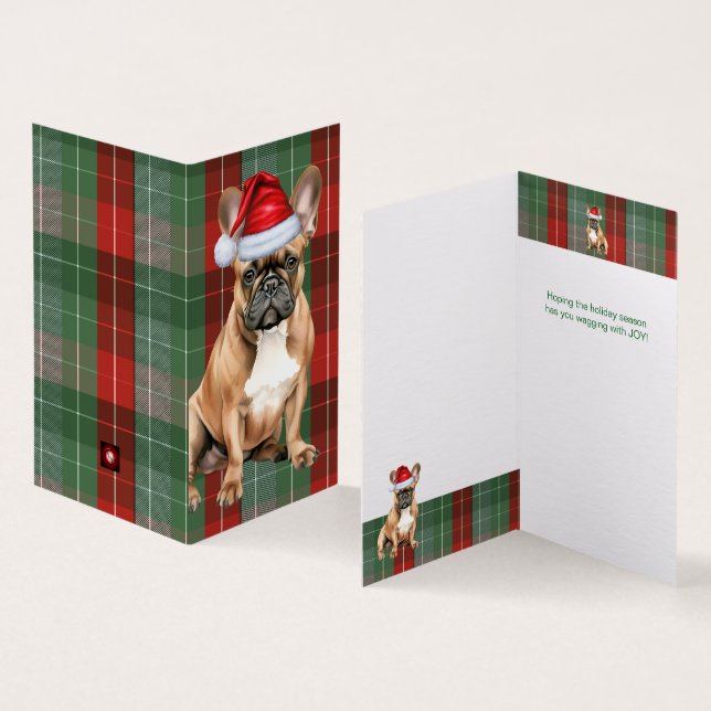 Tarjeta Navidades del Bulldog francés de vacaciones rojas  (Interior y exterior)