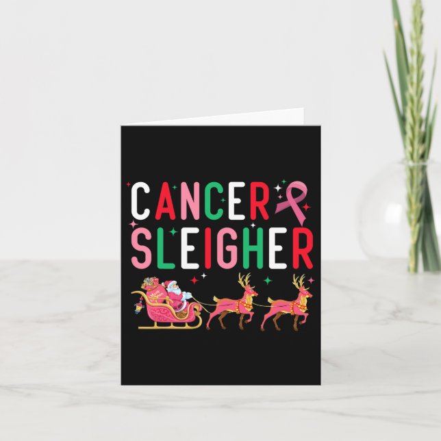 Tarjeta Navidades del cáncer Pink Ribbon Santa Sleigh Rein (Anverso)