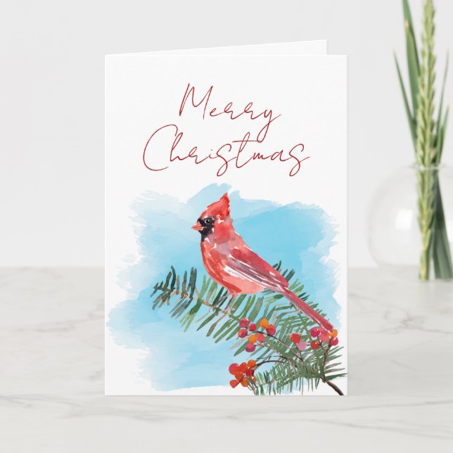 Tarjeta Navidades del Cardenal de acuarela rusa (Anverso)