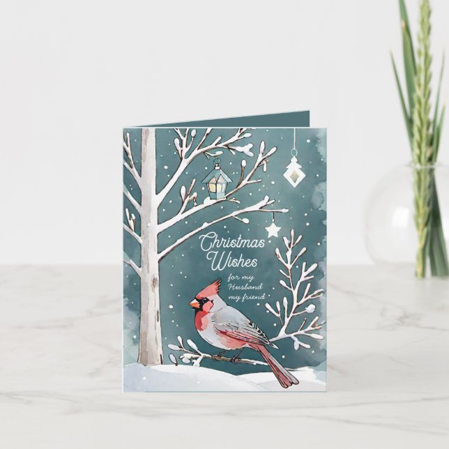 Tarjeta Navidades del Cardenal de Invierno Moderno Esposo  (Anverso)
