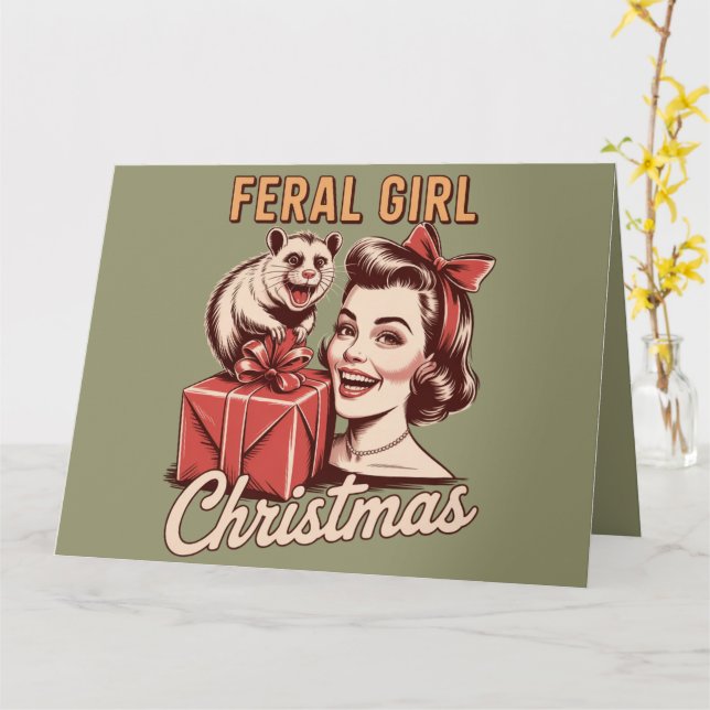 Tarjeta Navidades del Chica Feral Opossum Xmas Trashy Retr (flor amarilla)