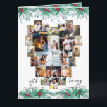Tarjeta Navidades del Collage de fotos del corazón de la e<br><div class="desc">Tarjeta de Navidades de foto para tu esposa con un collage de fotos en forma de corazón de amor que contiene 24 de tus fotos favoritas. La tarjeta está bordeada por guirnaldas de color agua y guirnaldas de mistletoe y está escrita con elegante tipografía escrita a mano. La plantilla de...</div>